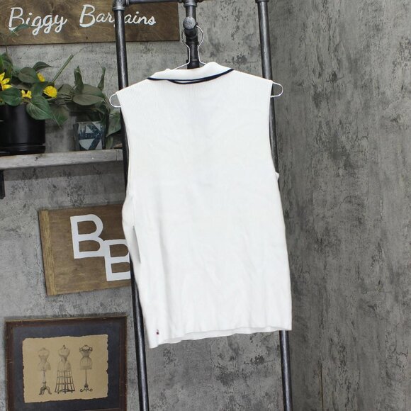 NWT Tommy Hilfiger Rib Knit Sleeveless Polo Shirt Ivory White / Midnight XL - Picture 5 of 8